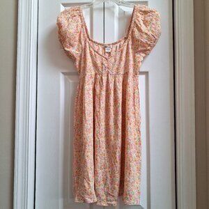 BILLABONG Women's Heart Song Orange Floral Puff Sleeve Babydoll Dress sz XS